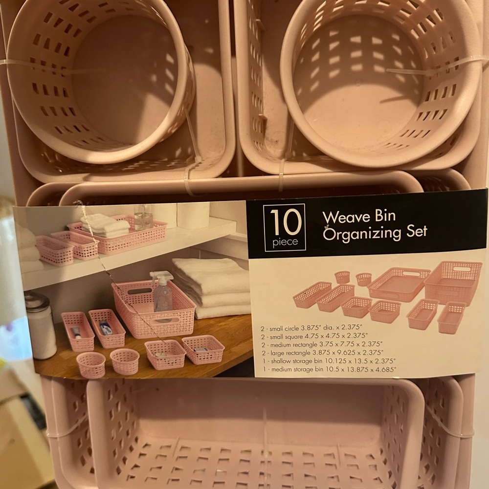 Pink Weave Bin Organizing Set